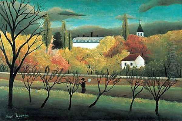 An Orchard Oil Painting by Henri Julien Rousseau