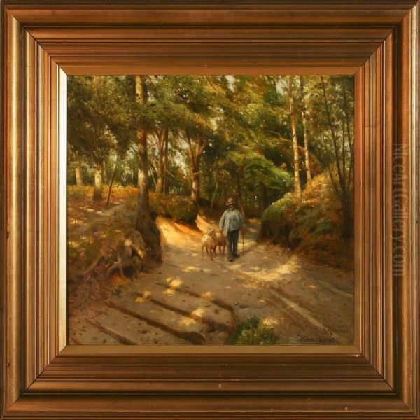 Forest Scene From Himmelbjerget, Denmark Oil Painting by Peder Mork Monsted