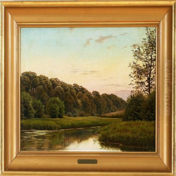 Summer Eveninglandscape Oil Painting by Peder Mork Monsted