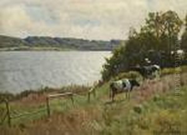 Sommarlandskap Med Kor Oil Painting by Peder Mork Monsted