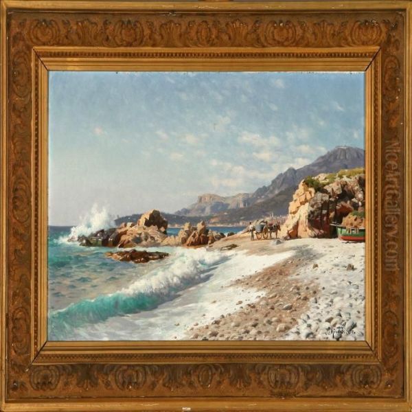 Coastal Scenery Fromitaly Oil Painting by Peder Mork Monsted