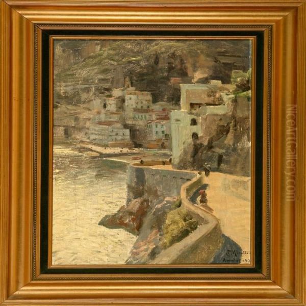 Coastal Scene From Amalfi, Italy Oil Painting by Peder Mork Monsted