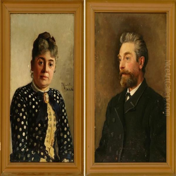 Two Portraits Of The Artist's Parents-in-law Oil Painting by Peder Mork Monsted