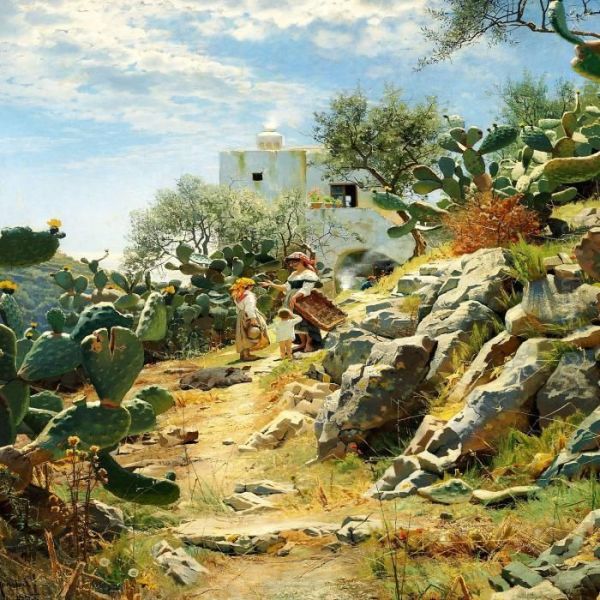 At Noon In A Cactus Plantation In Capri Oil Painting by Peder Mork Monsted