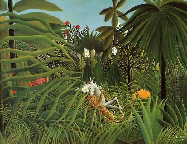 Horse Attacked by a Jaguar Oil Painting by Henri Julien Rousseau