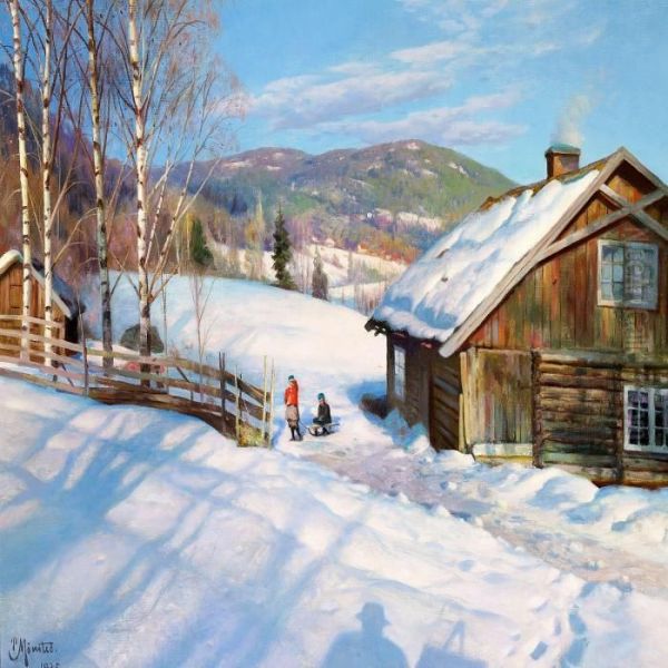 Winter Day Near Odnes, Norway Oil Painting by Peder Mork Monsted