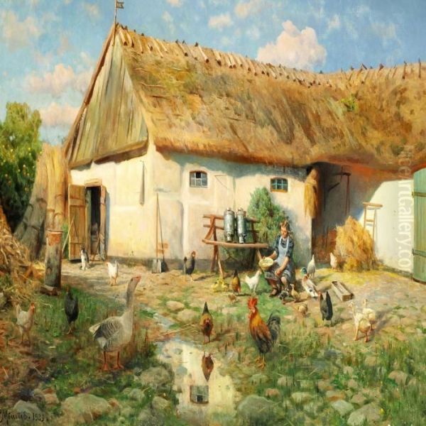 Evening Sun In An Old Ramshackle Poultry Run, Hosterkob Oil Painting by Peder Mork Monsted