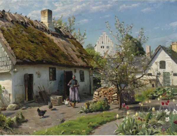 Spring In Hjembaek Oil Painting by Peder Mork Monsted