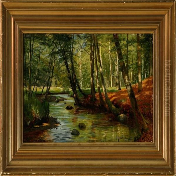 Stream In Moesgaard Forest Oil Painting by Peder Mork Monsted