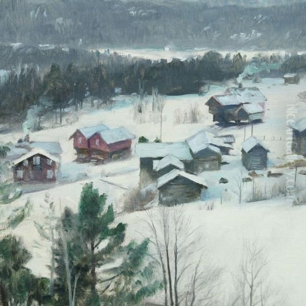 View At Bolkesjo, Telemarken, Norway Oil Painting by Peder Mork Monsted