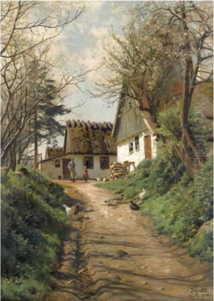 En Landevej (a Country Lane) Oil Painting by Peder Mork Monsted