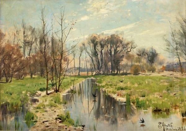 Varlandskap Fran Hellebaek Oil Painting by Peder Mork Monsted