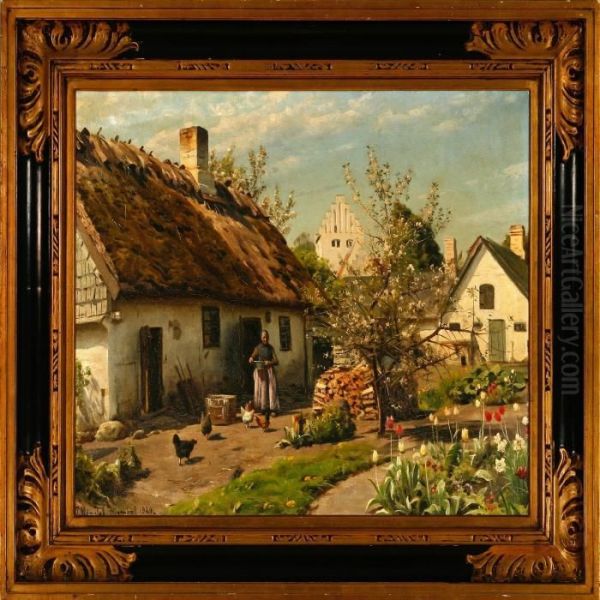 Country Scene From Hjembaek Village, Denmark Oil Painting by Peder Mork Monsted