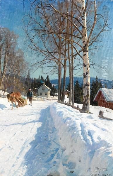 Winter Landscape, Odnes-valdres Oil Painting by Peder Mork Monsted