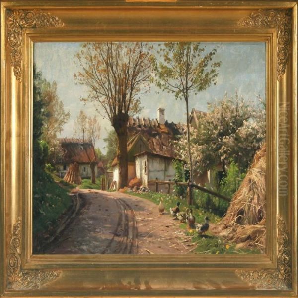 Spring Scenery With Trees In Bloom Oil Painting by Peder Mork Monsted