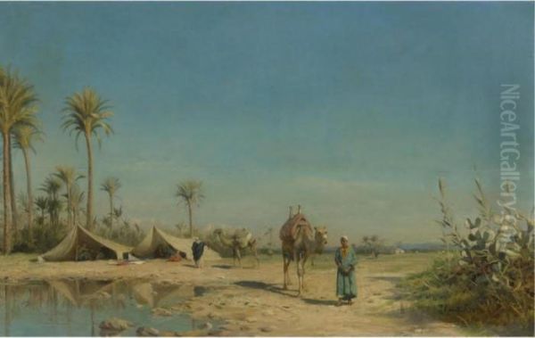 The Bedouin Encampment By The Oasis Oil Painting by Peder Mork Monsted