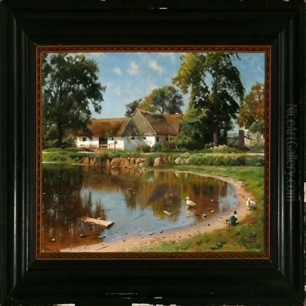 The Village Pond In Thevillage Saeby Near Roskilde Oil Painting by Peder Mork Monsted