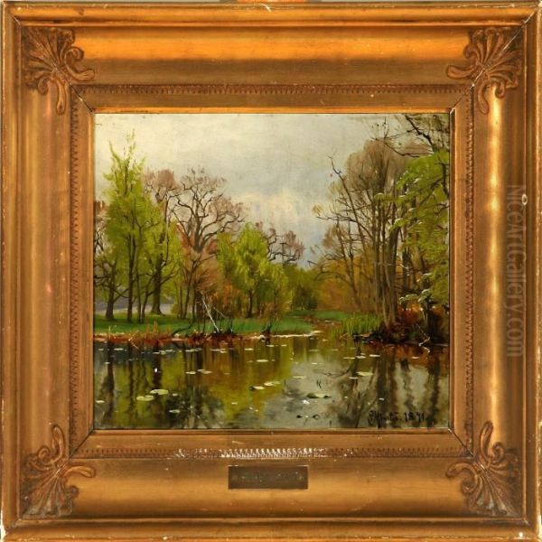 A Lake In The Woods Oil Painting by Peder Mork Monsted