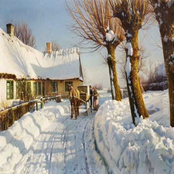 Winter Landscape From Herstedvester Oil Painting by Peder Mork Monsted