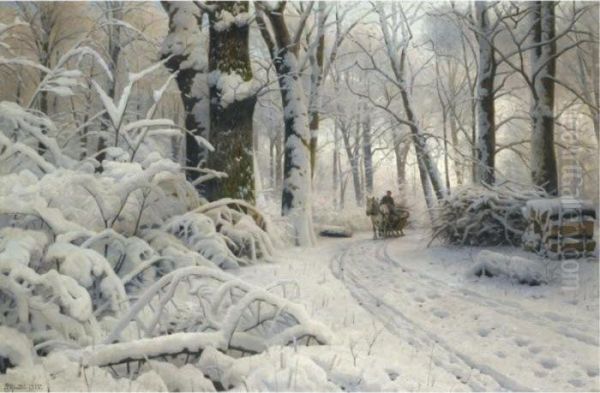 Forest In Winter Oil Painting by Peder Mork Monsted