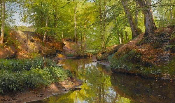 Sunlight In A Wood Oil Painting by Peder Mork Monsted