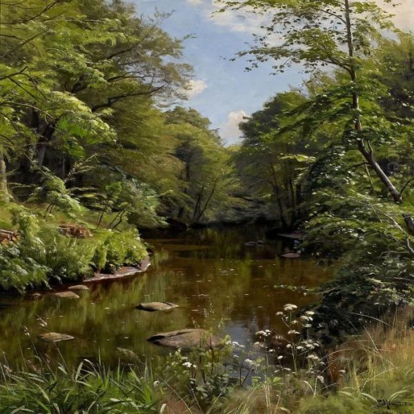 Summerlandscape With Astream Oil Painting by Peder Mork Monsted