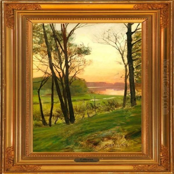 Near A Forest Lake In The Evening Sun Oil Painting by Peder Mork Monsted