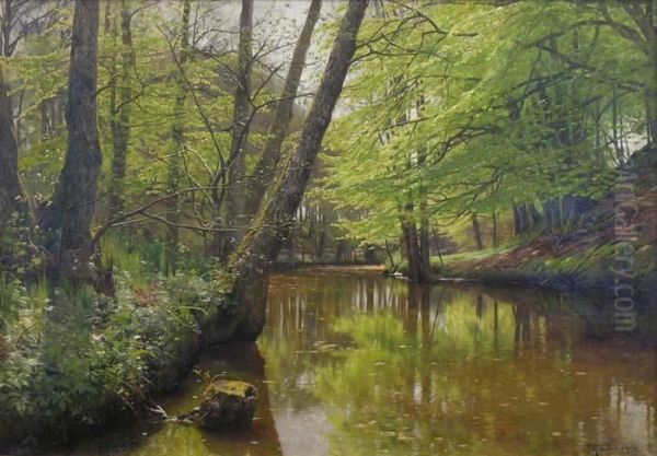 Riviere En Sous Bois Oil Painting by Peder Mork Monsted