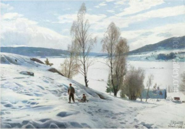 Vinterdag Ved Odnes, Norge Oil Painting by Peder Mork Monsted