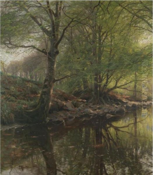 Skovbaek (forest Stream) Oil Painting by Peder Mork Monsted