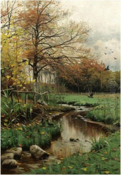 Efterar (autumn Leaves) Oil Painting by Peder Mork Monsted