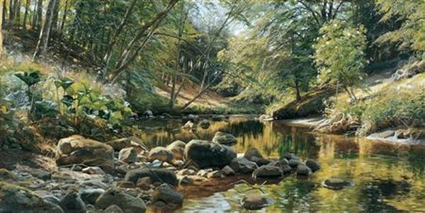 Monsted Danish, - Sunlit Brook,1899 Oil Painting by Peder Mork Monsted