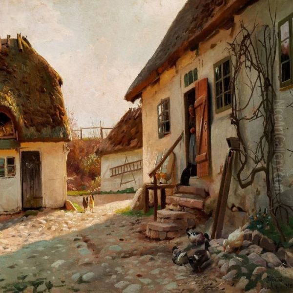 Sunshine In The Yard Oil Painting by Peder Mork Monsted