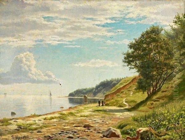 Family On The Beach A Summer's Day. Signed P. Monsted Oil Painting by Peder Mork Monsted