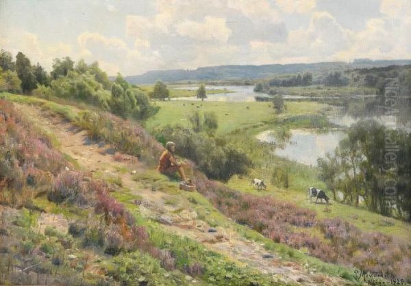 Sommarlandskap - Alling Oil Painting by Peder Mork Monsted