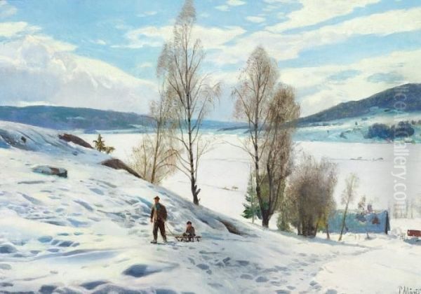 Winter's Day Near Odnes, Norway Oil Painting by Peder Mork Monsted