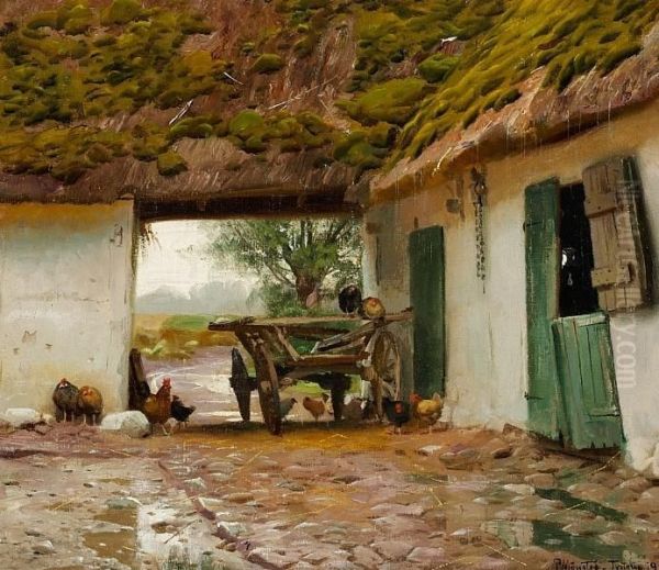 A Cart In A Gateway Of A Farm Oil Painting by Peder Mork Monsted