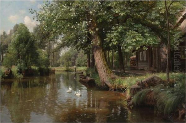 Punting On The River Oil Painting by Peder Mork Monsted