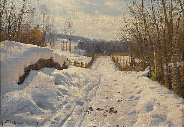 Winter Landscape, Langsith Oil Painting by Peder Mork Monsted