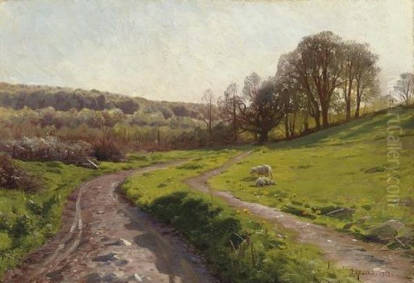 A Country Field Oil Painting by Peder Mork Monsted