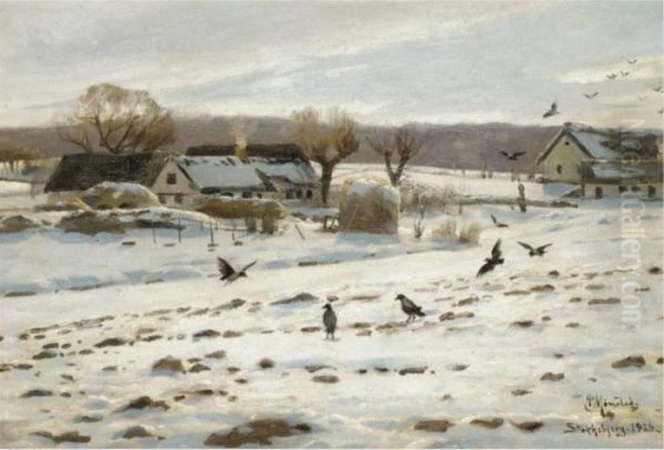 Paysage De Neige Oil Painting by Peder Mork Monsted