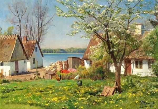 White Farmhouses, Springtime Oil Painting by Peder Mork Monsted