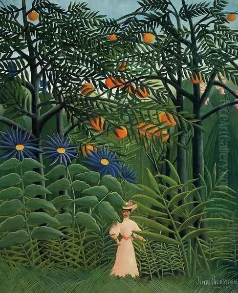 Woman Walking In An Exotic Forest Oil Painting by Henri Julien Rousseau