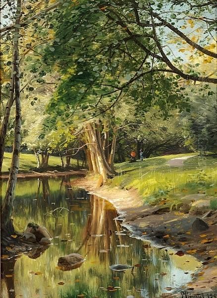 Sunny Summer's Day In The Woods Oil Painting by Peder Mork Monsted