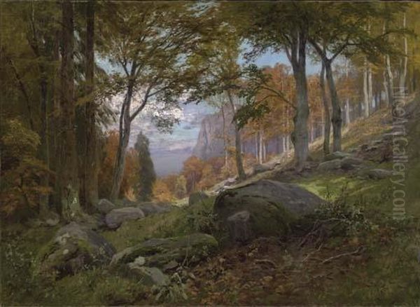 Skovlandskab (forest Landscape) Oil Painting by Peder Mork Monsted