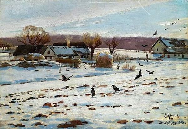 Paysage D'hiver A Stokkebjerg Oil Painting by Peder Mork Monsted