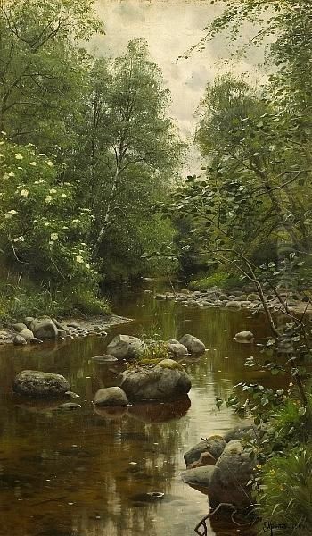 The Brook Oil Painting by Peder Mork Monsted