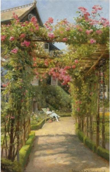 Entrance To Bjaelkestuen In Hornbaek Oil Painting by Peder Mork Monsted