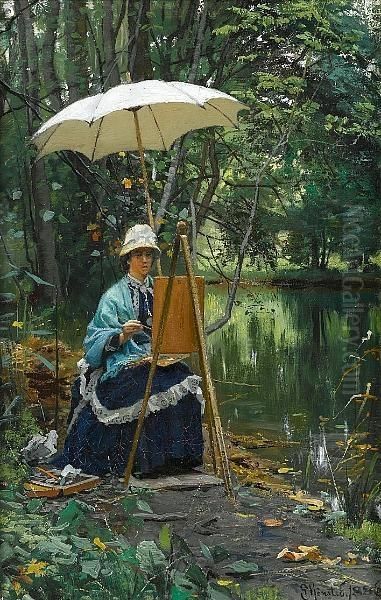 En Plein-air Oil Painting by Peder Mork Monsted