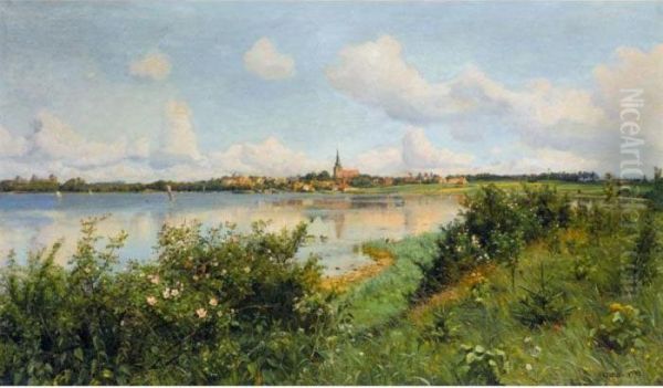 Udsigt Mod Aalholm Slot, Nysted (view Of Nysted City And Aalholm Castle) Oil Painting by Peder Mork Monsted